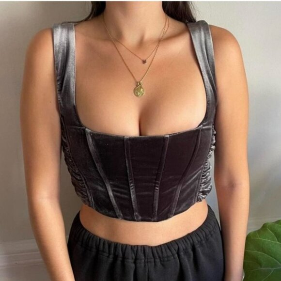 NWT Zara Gunmetal Velvet Corset Top Size L 9541/510. - Picture 2 of 7